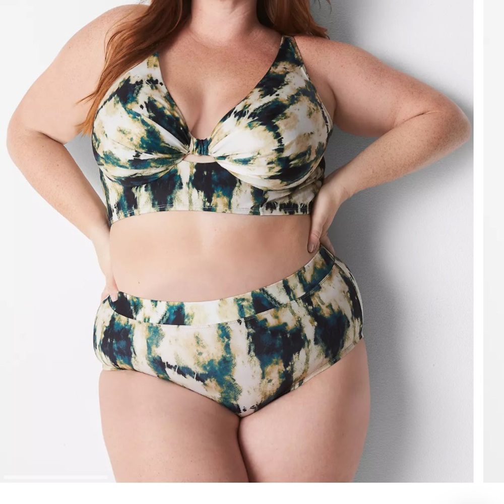 Cacique Swim Bottoms Pebbles Size 16 New w/ Liner Green Gold Abstract Hi…